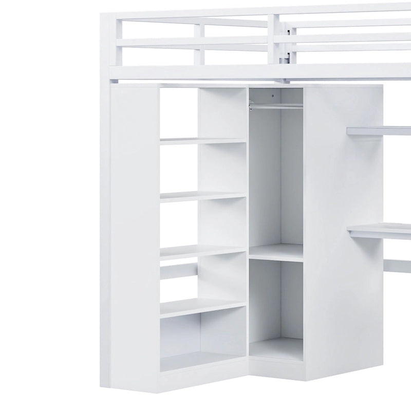 Lit mezzanine en métal avec bureau, armoire et escalier intégré – Lit simple/double