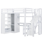 Lit mezzanine en métal avec bureau, armoire et escalier intégré – Lit simple/double