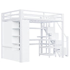 Lit mezzanine en métal avec bureau, armoire et escalier intégré – Lit simple/double