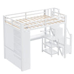 Lit mezzanine en métal avec bureau, armoire et escalier intégré – Lit simple/double