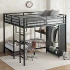Lit superposé King sur Twin XL avec armoire intégrée et bureau pliable, Noir