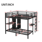 Lit superposé King sur Twin XL avec armoire intégrée et bureau pliable, Noir