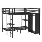 Lit superposé King sur Twin XL avec armoire intégrée et bureau pliable, Noir