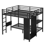 Lit superposé King sur Twin XL avec armoire intégrée et bureau pliable, Noir