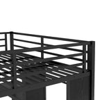 Lit superposé King sur Twin XL avec armoire intégrée et bureau pliable, Noir