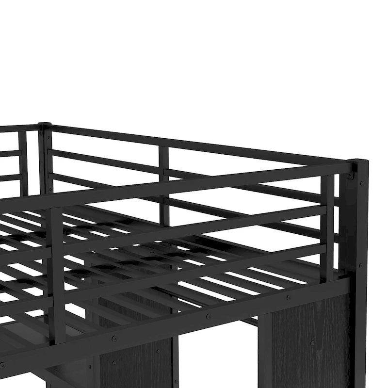 Lit superposé King sur Twin XL avec armoire intégrée et bureau pliable, Noir