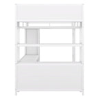 Lit mezzanine double en métal avec armoire, bureau en L et rangement