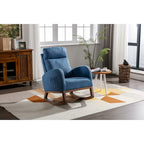 Fauteuil à bascule rembourré avec pieds en bois et poches latérales