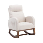Fauteuil à bascule rembourré avec pieds en bois et poches latérales
