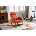Fauteuil à bascule rembourré avec pieds en bois et poches latérales