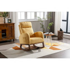 Fauteuil à bascule rembourré avec pieds en bois et poches latérales