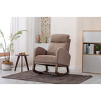 Fauteuil à bascule rembourré avec pieds en bois et poches latérales