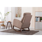 Fauteuil à bascule rembourré avec pieds en bois et poches latérales