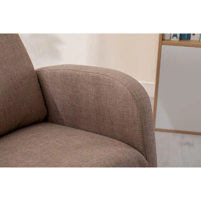 Fauteuil à bascule rembourré avec pieds en bois et poches latérales