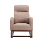 Fauteuil à bascule rembourré avec pieds en bois et poches latérales