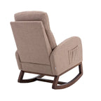 Fauteuil à bascule rembourré avec pieds en bois et poches latérales