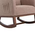 Fauteuil à bascule rembourré avec pieds en bois et poches latérales