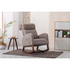 Fauteuil à bascule rembourré avec pieds en bois et poches latérales
