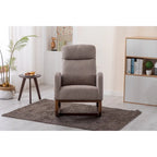 Fauteuil à bascule rembourré avec pieds en bois et poches latérales