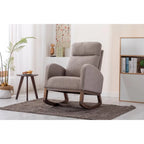 Fauteuil à bascule rembourré avec pieds en bois et poches latérales