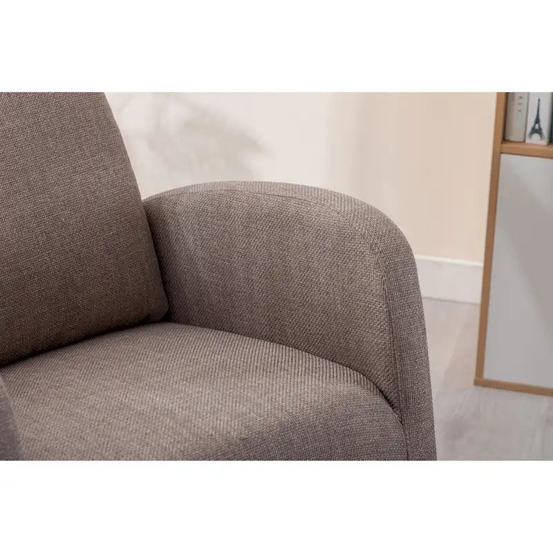 Fauteuil à bascule rembourré avec pieds en bois et poches latérales