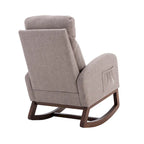 Fauteuil à bascule rembourré avec pieds en bois et poches latérales