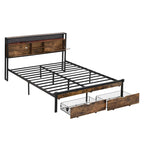 Cadre de lit en métal King Size avec tête de lit en bois et lumières LED