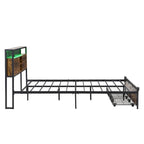 Cadre de lit en métal King Size avec tête de lit en bois et lumières LED