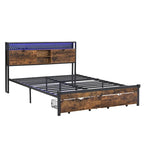 Cadre de lit en métal King Size avec tête de lit en bois et lumières LED