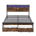 Cadre de lit en métal King Size avec tête de lit en bois et lumières LED