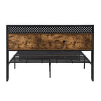 Cadre de lit en métal King Size avec tête de lit en bois et lumières LED