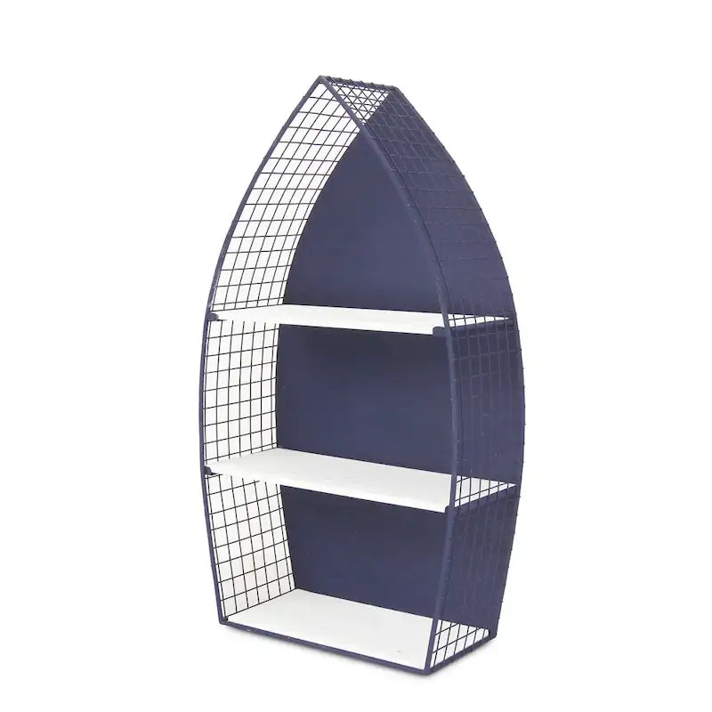 Étagère murale à 3 niveaux en forme de barque bleue de 76,8 cm