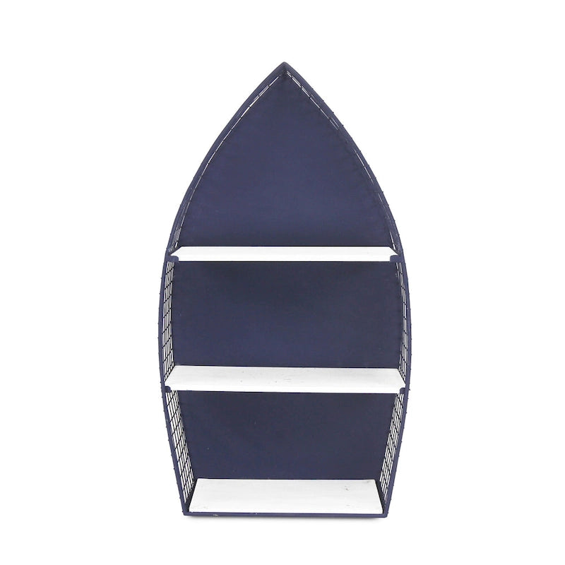 Étagère murale à 3 niveaux en forme de barque bleue de 76,8 cm