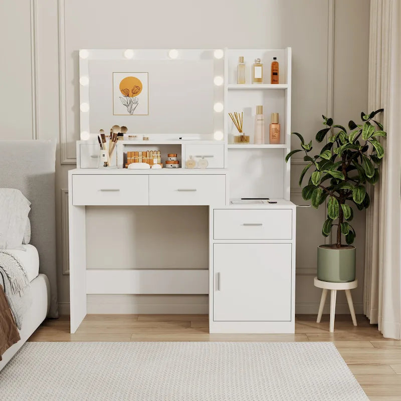 Coiffeuse de maquillage avec tiroirs et armoire de rangement - 40 x 110 x 142 cm