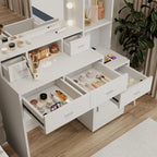 Coiffeuse de maquillage avec tiroirs et armoire de rangement - 40 x 110 x 142 cm