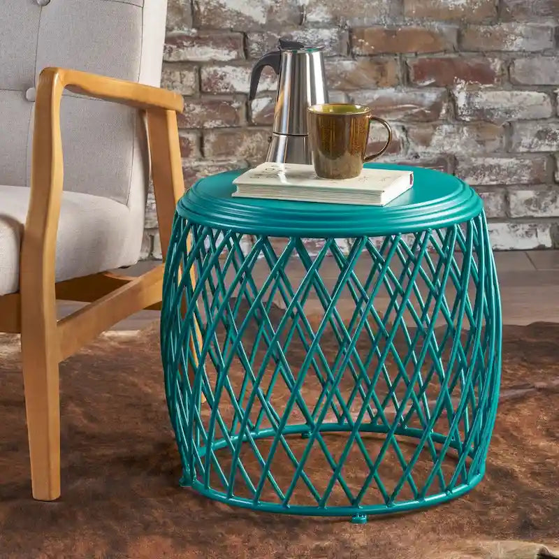 Table d'appoint ronde en fer à treillis de 19 pouces