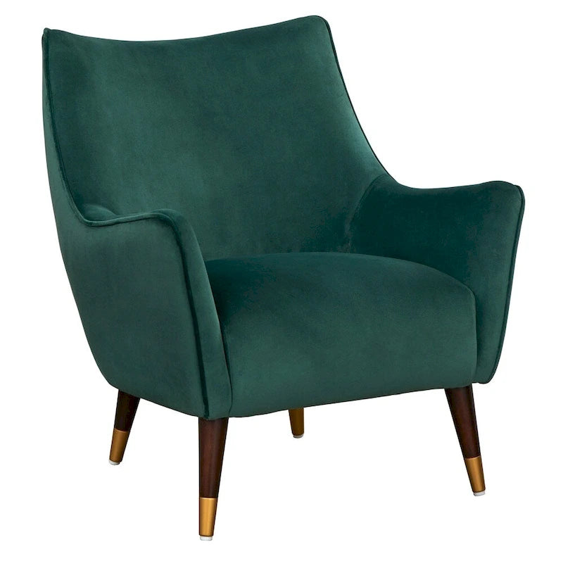 Fauteuil d'appoint dossier incurvé – Tissu d'ameublement avec pieds en noyer biseautés