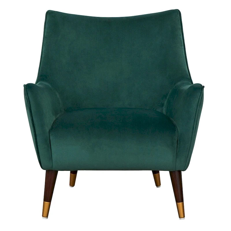 Fauteuil d'appoint dossier incurvé – Tissu d'ameublement avec pieds en noyer biseautés
