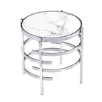 Table d'appoint ronde avec plateau en pierre frittée et cadre en métal
