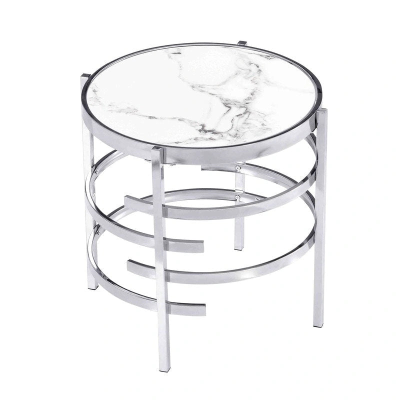 Table d'appoint ronde avec plateau en pierre frittée et cadre en métal