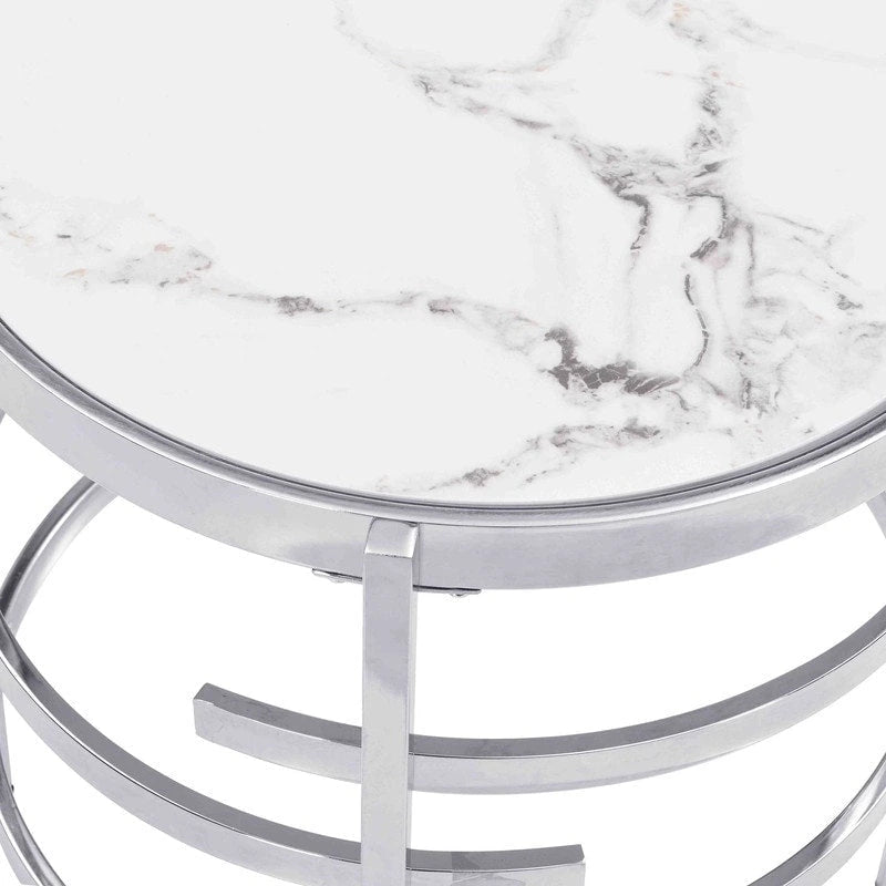 Table d'appoint ronde avec plateau en pierre frittée et cadre en métal