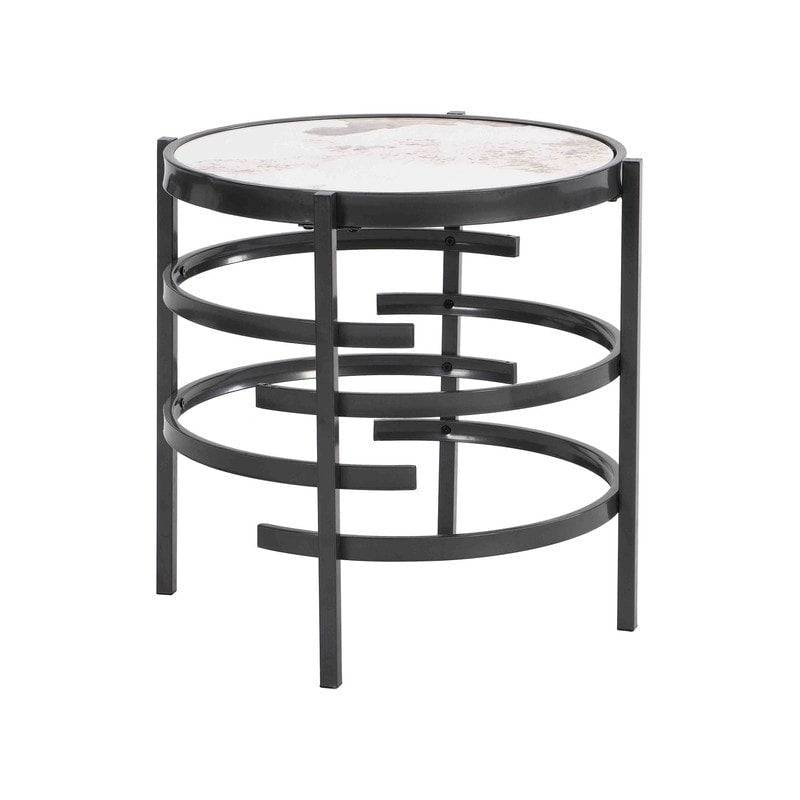 Table d'appoint ronde avec plateau en pierre frittée et cadre en métal