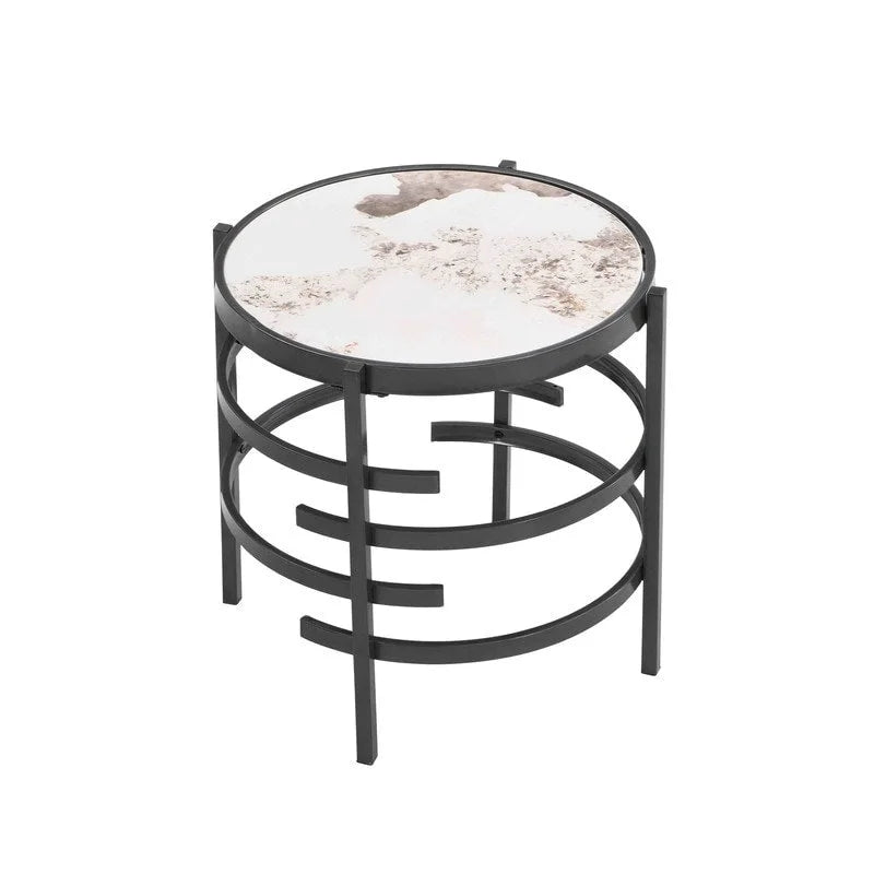 Table d'appoint ronde avec plateau en pierre frittée et cadre en métal