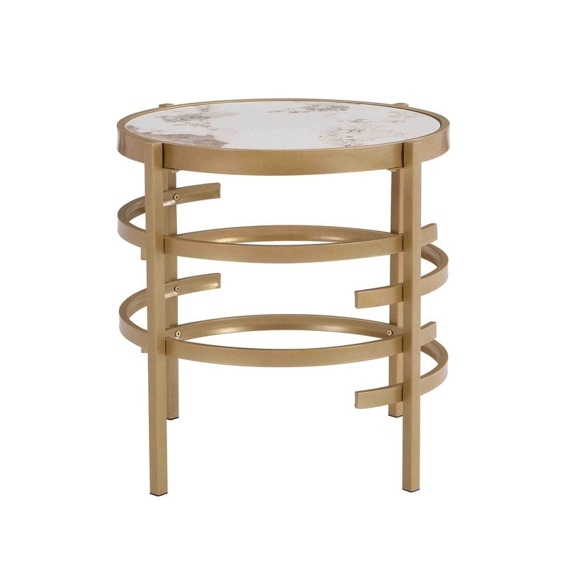 Table d'appoint ronde avec plateau en pierre frittée et cadre en métal