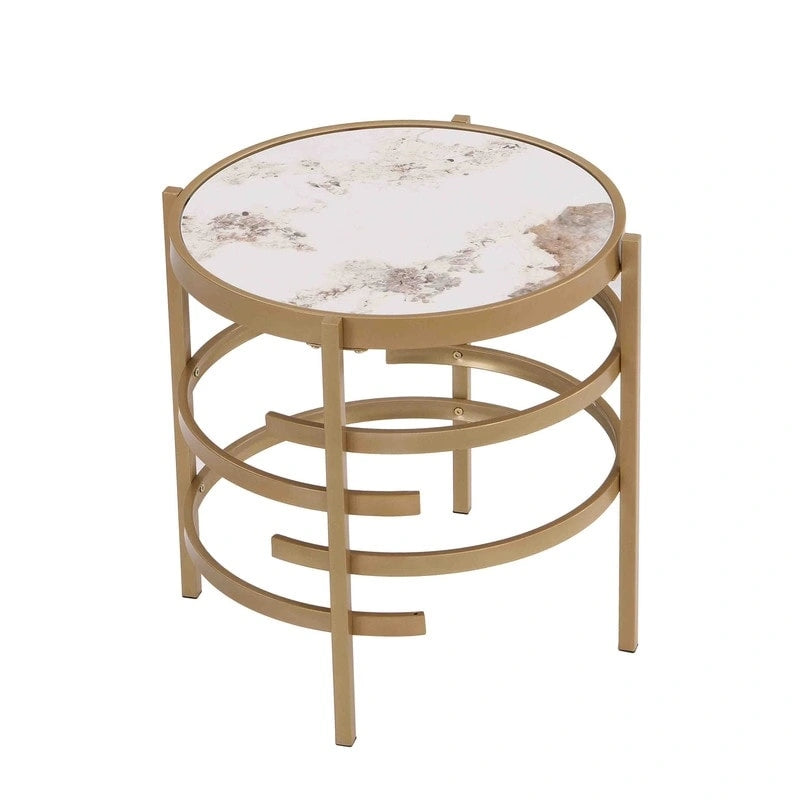 Table d'appoint ronde avec plateau en pierre frittée et cadre en métal