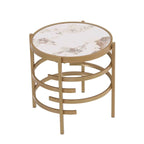 Table d'appoint ronde avec plateau en pierre frittée et cadre en métal
