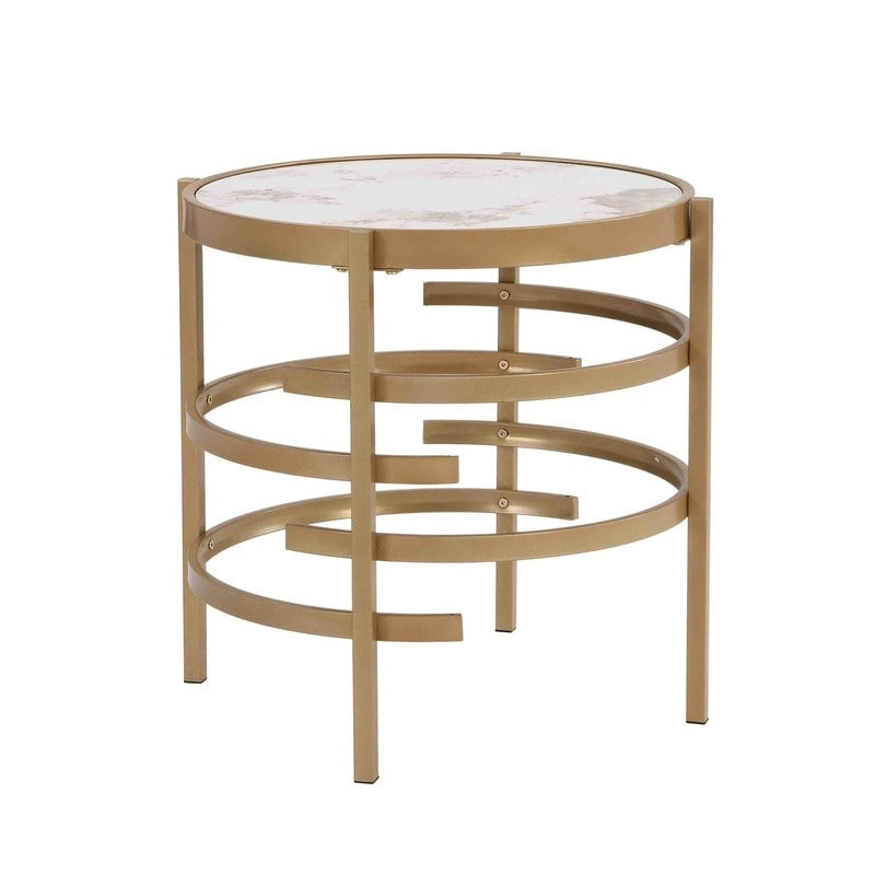 Table d'appoint ronde avec plateau en pierre frittée et cadre en métal