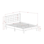 Lit plateforme - Tête de lit en tissu de lin capitonné avec garniture boutonnée - Pieds noirs
