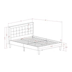 Lit plateforme - Tête de lit en tissu de lin capitonné avec garniture boutonnée - Pieds noirs