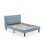 Lit plateforme - Tête de lit en tissu de lin capitonné avec garniture boutonnée - Pieds noirs